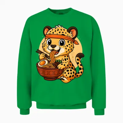Graphique Guépard Japonais Mangeant Des Ramen Kawaii Unisex Sweatshirt - Irish Green