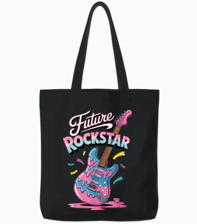 Boys Guitar Shirt Future Rockstar Outfit Toddler Girls Tote Bags - Black