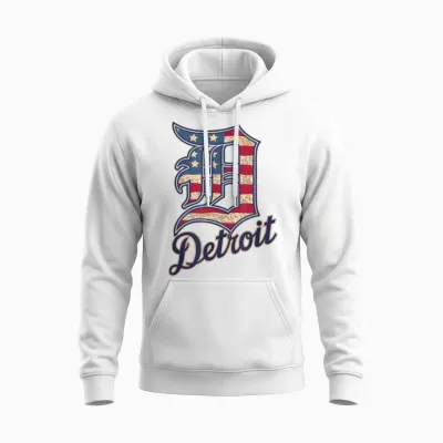 Nate Willis Detroit American Flag Old English D T-Shirt - Men's Black Small Modern Classic Letter Print Short Sleeve Unisex Hoodie - White