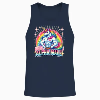 Alpha Male Unicorn for Man Funny Unicorn T-Shirt, Black, S Unisex Tank Top - Navy