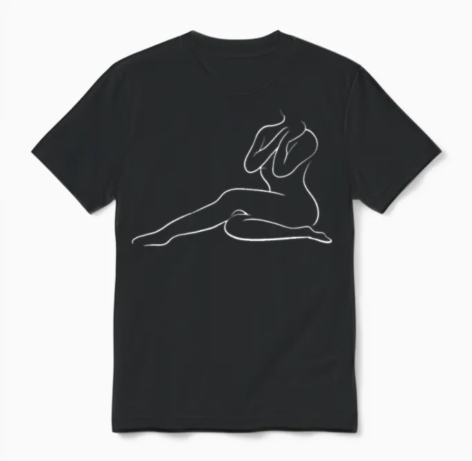 Outline Nude Portrait Oneline One Line Feminism Unisex T-Shirt in Black