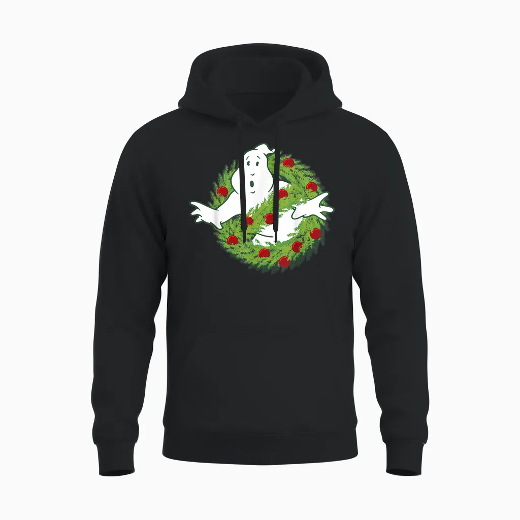 Ghostbusters Classic Logo Christmas Wreath Graphic Unisex Hoodie in Black