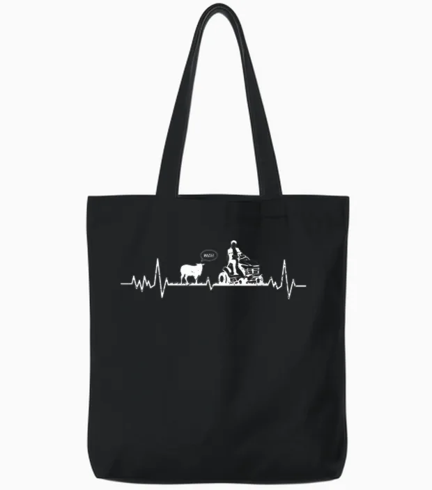 Rasenmäher Rasen Mähen Garten Schaf Herzschlag Spruch Tote Bags in Black