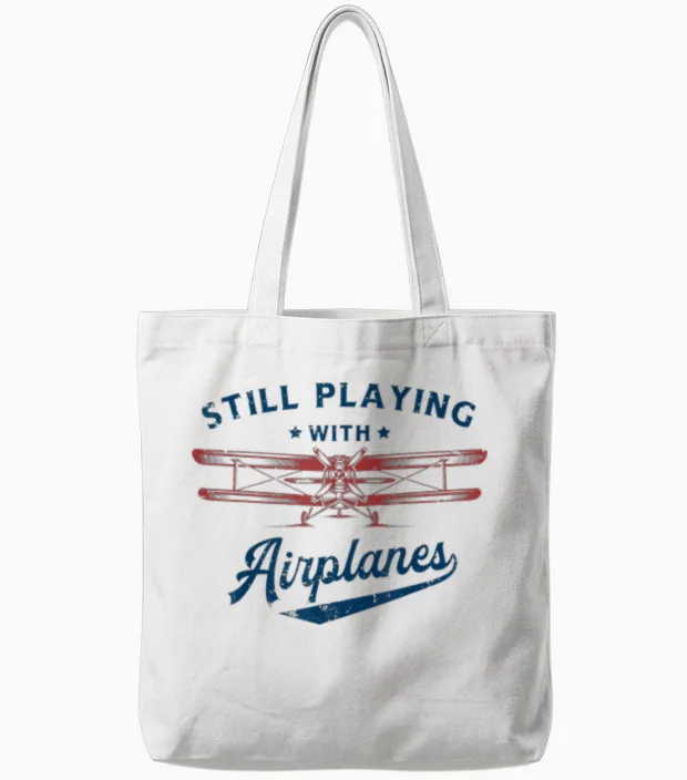 Still Playing with Airplanes Pilot Funny Vintage Men Women Tote Bags in White