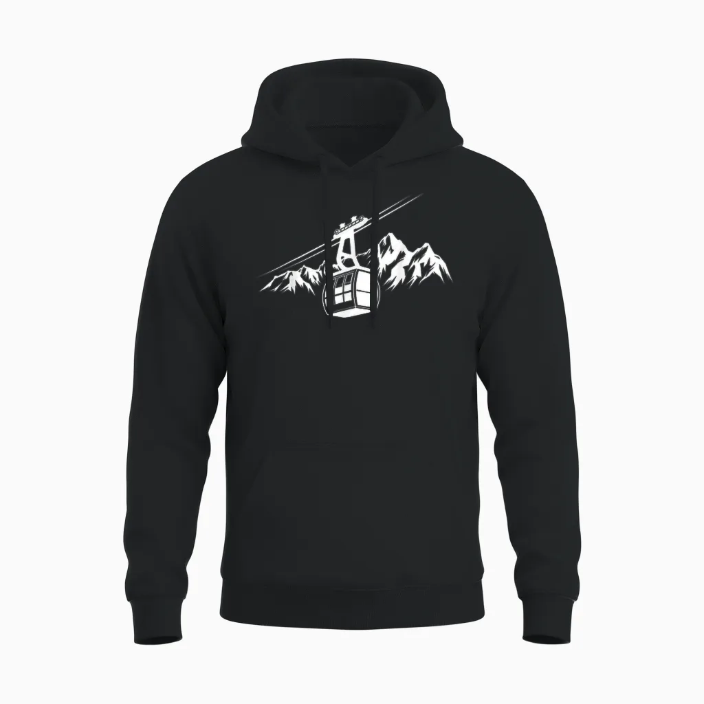 Ski Lift Gondola Mountains Alps Hiking Holiday Ski Holiday Hiking T-Shirt, Black, S Unisex Hoodie in Black