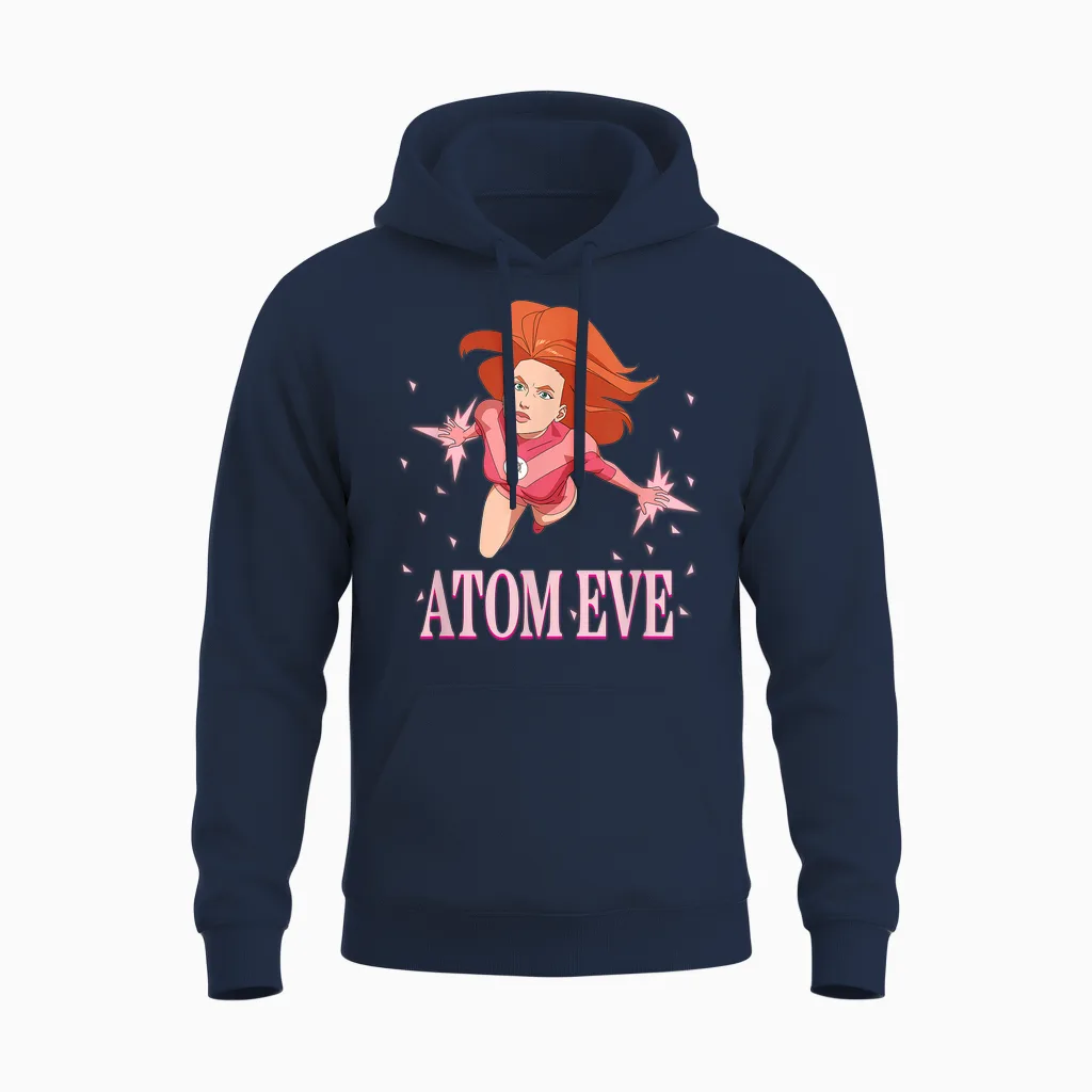 Invincible Atom Eve Flying Heroic Logo T-Shirt, Black, S Unisex Hoodie in Navy