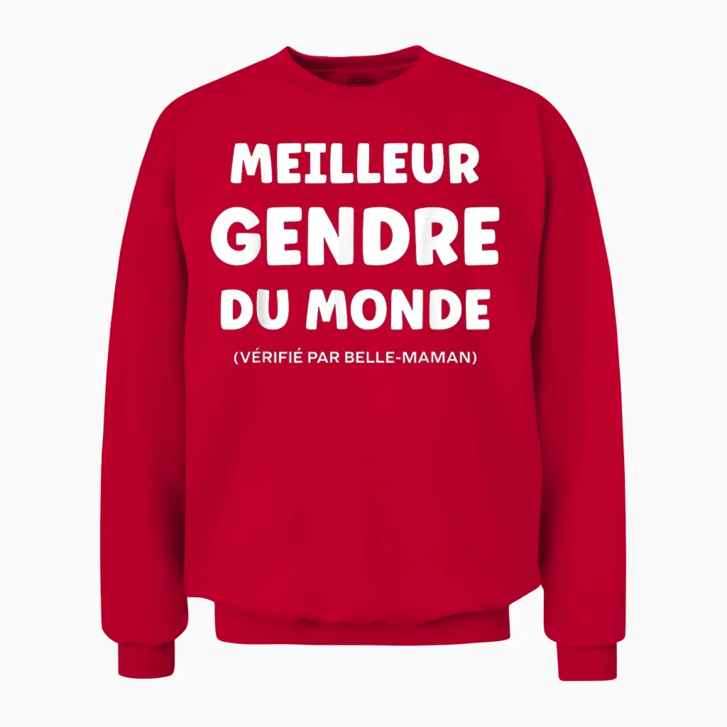 Family Super Son-In-Law Humor Beautiful Mom Best Son-In-Law Unisex Sweatshirt in Red
