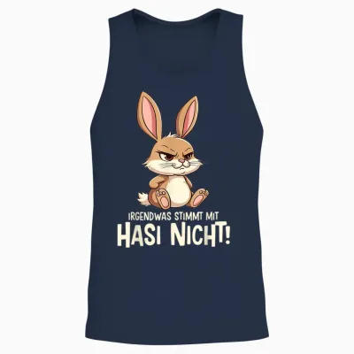 T-Shirt with "irgendwas Stimmt Mit Hasi Nicht Kaninchen Hase Böses Hasi", Black, S Unisex Tank Top - Navy