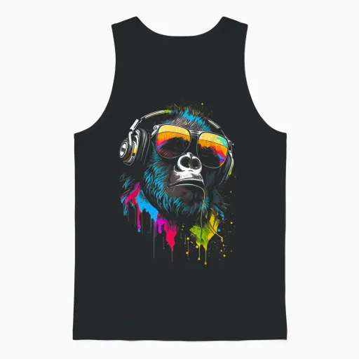 Monkey Dj with Headphones and Sunglasses Gorilla Musik T-Shirt, Black, S Unisex Tank Top - Black