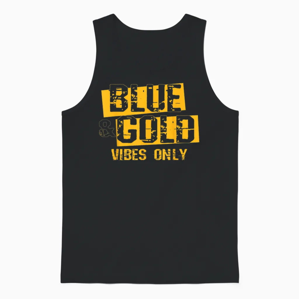 Blue and Gold Shirt Game Day Group Tee High School Football Unisex Tank Top in Black