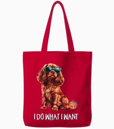 Ruby Cavalier King Charles Spaniel Long Sleeve, Black, S Tote Bags - Red
