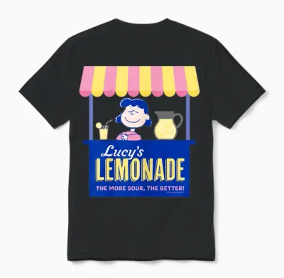 Peanuts - Snoopy Lucy's Lemonade Unisex T-Shirt - Black