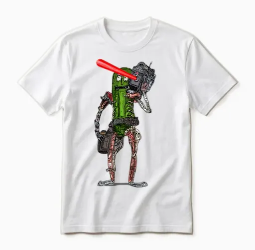 Mademark X Rick and Morty - Rick and Morty - Pickle Rick with Laser Beam Unisex T-Shirt in White