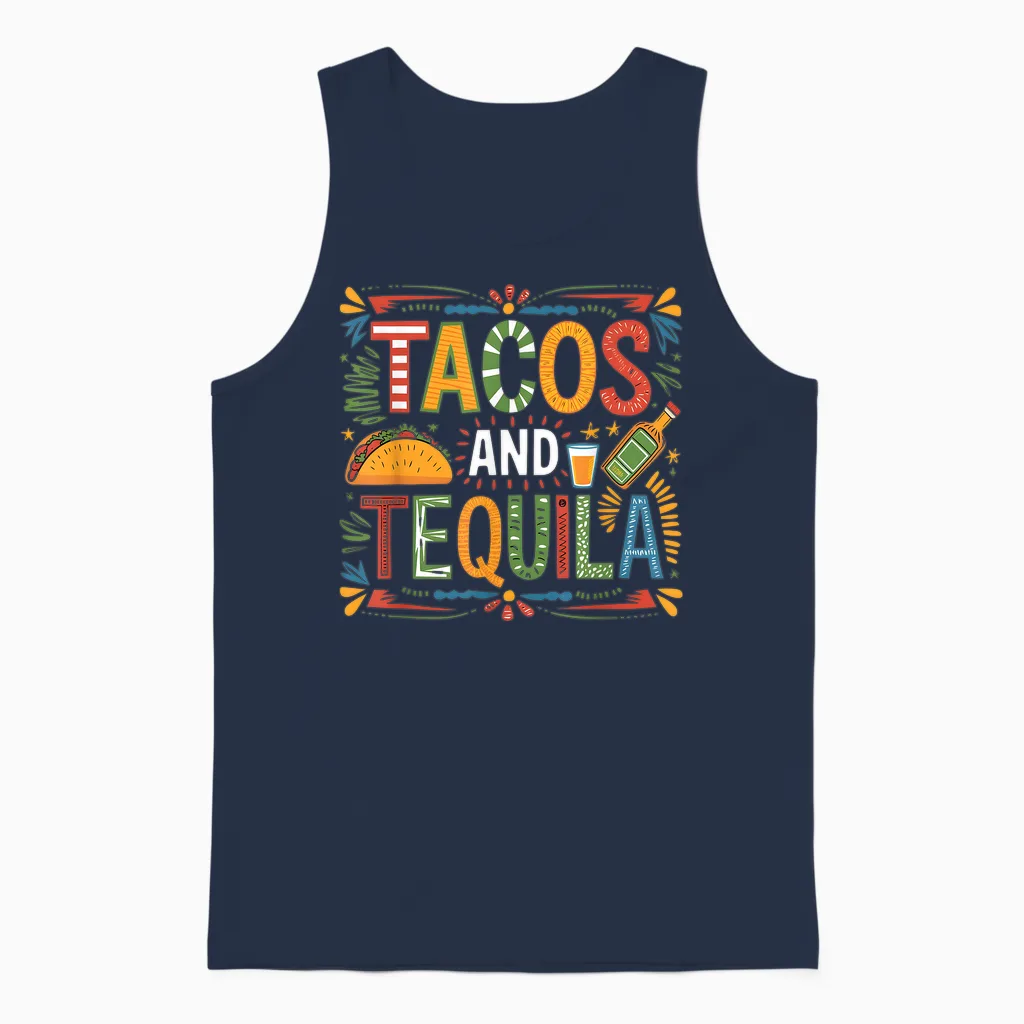 Tacos and Tequila Funny Drinking Taco Mexican Food Lover Unisex Tank Top in Navy