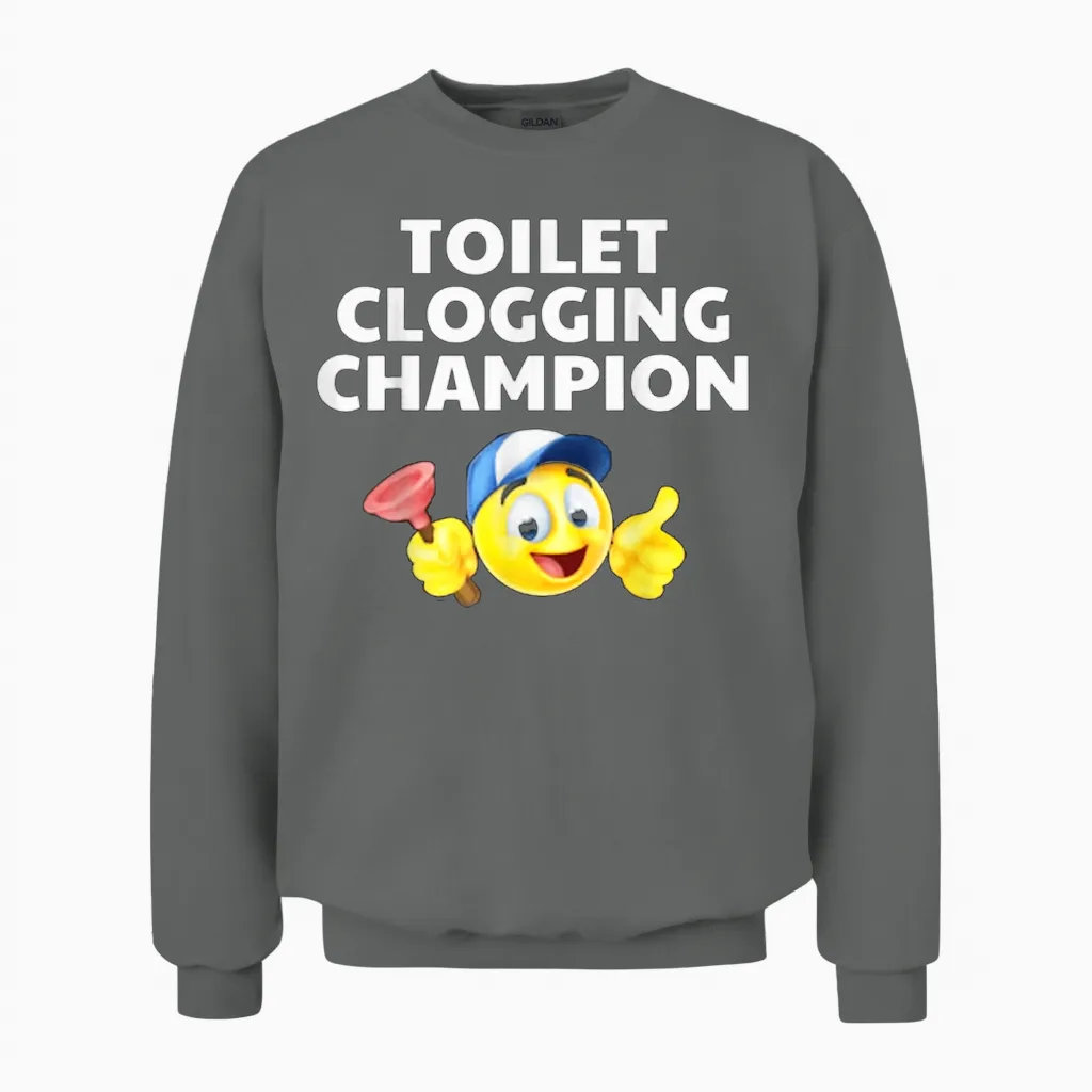 Toilet Clogging Champion Funny Meme Unisex Sweatshirt in Graphite Heather