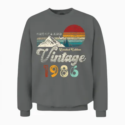 Vintage 1986 Mountains Eagle Retro 39th Birthday Unisex Sweatshirt - Graphite Heather