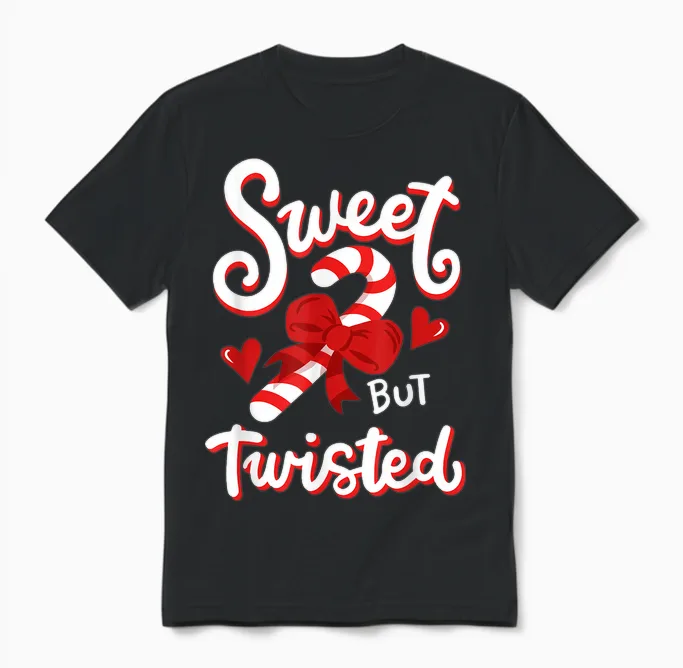 Sweet but Twisted Funny Christmas Candy Cane Xmas Holiday Unisex T-Shirt in Black