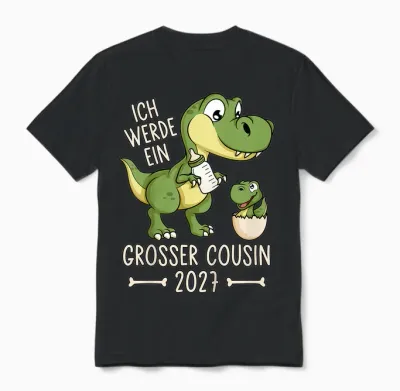 Kinder Dinosaurier Baby Dino Ich Werde Ein Großer Cousin 2027 Unisex T-Shirt - Black