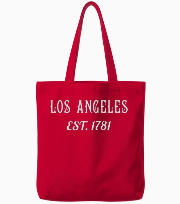 Los Angeles Est. 1781 Vintage Script Tote Bags in Red