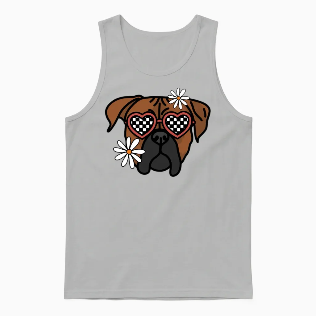 Boxer Retro Dog Lovers Gift Unisex Tank Top in Ash
