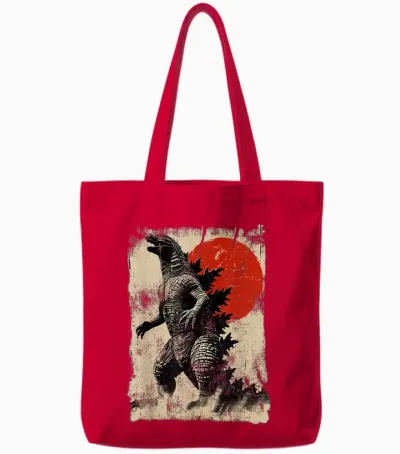 Retro Vintage Japanese Art Legendary Rare Kaiju T-Shirt, Black Tote Bags - Red