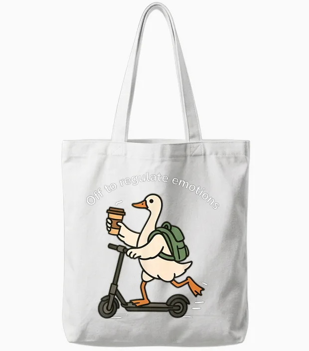 Off to Regulate Emotions Funny Goose Mental Health Counselor Tote Bags in White