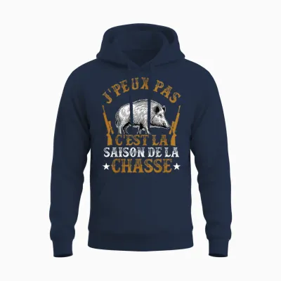 Hunter Humour Boar J'peux Pas C'est La Saison Hunting T-Shirt, Black, S Unisex Hoodie - Navy