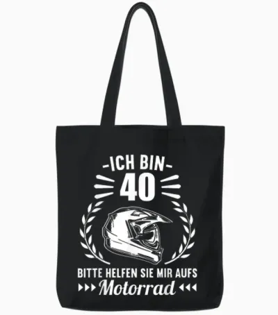 Ich Bin 40 Bitte Helfen Sie Mir Aufs Motorrad 40 Geburtstag Tote Bags - Black
