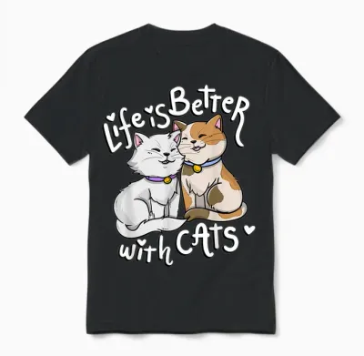 Valentine's Cat Lover Life Is Better with Cats Mother's Day T-Shirt Small Unisex T-Shirt - Black