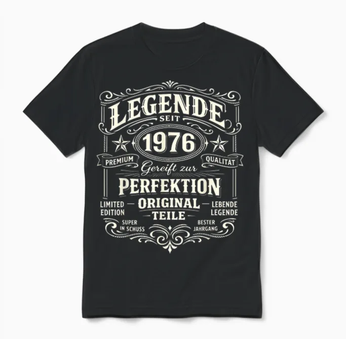 50th Birthday Man Woman 50 Years Decoration 1976 Gift Funny Unisex T-Shirt in Black