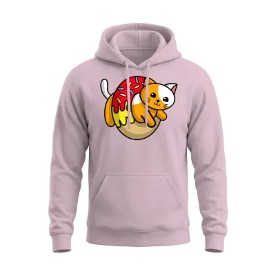 Funny Cat in a Donut Unisex Hoodie - Light Pink
