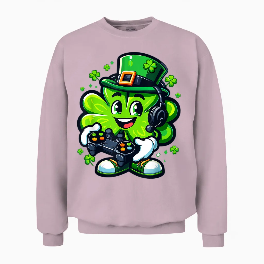 St. Patrick's Day Lucky Shamrock Gamer Video Irish Boys Kids T-Shirt, Black, S Unisex Sweatshirt in Light Pink