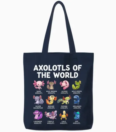 Axolotls the World Kawaii Species of Axolotl Fish Amphibian T-Shirt, Black Tote Bags - Navy