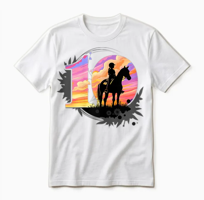 10th Birthday Horse Riding 10 Years Girls Rider T-Shirt, Black Unisex T-Shirt in White