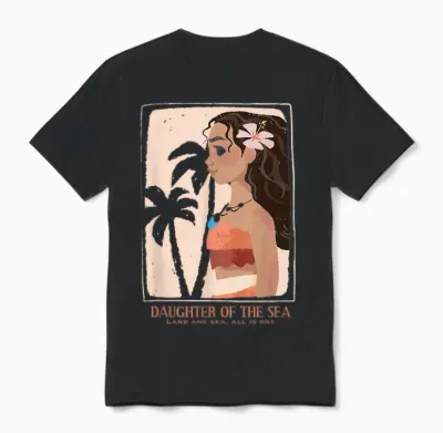 Moana Daughter of the Sea T-Shirt, White Unisex T-Shirt - Black