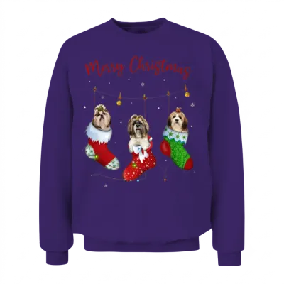 Funny Santa Shih Tzu Christmas Stocking Night Unisex Sweatshirt - Purple