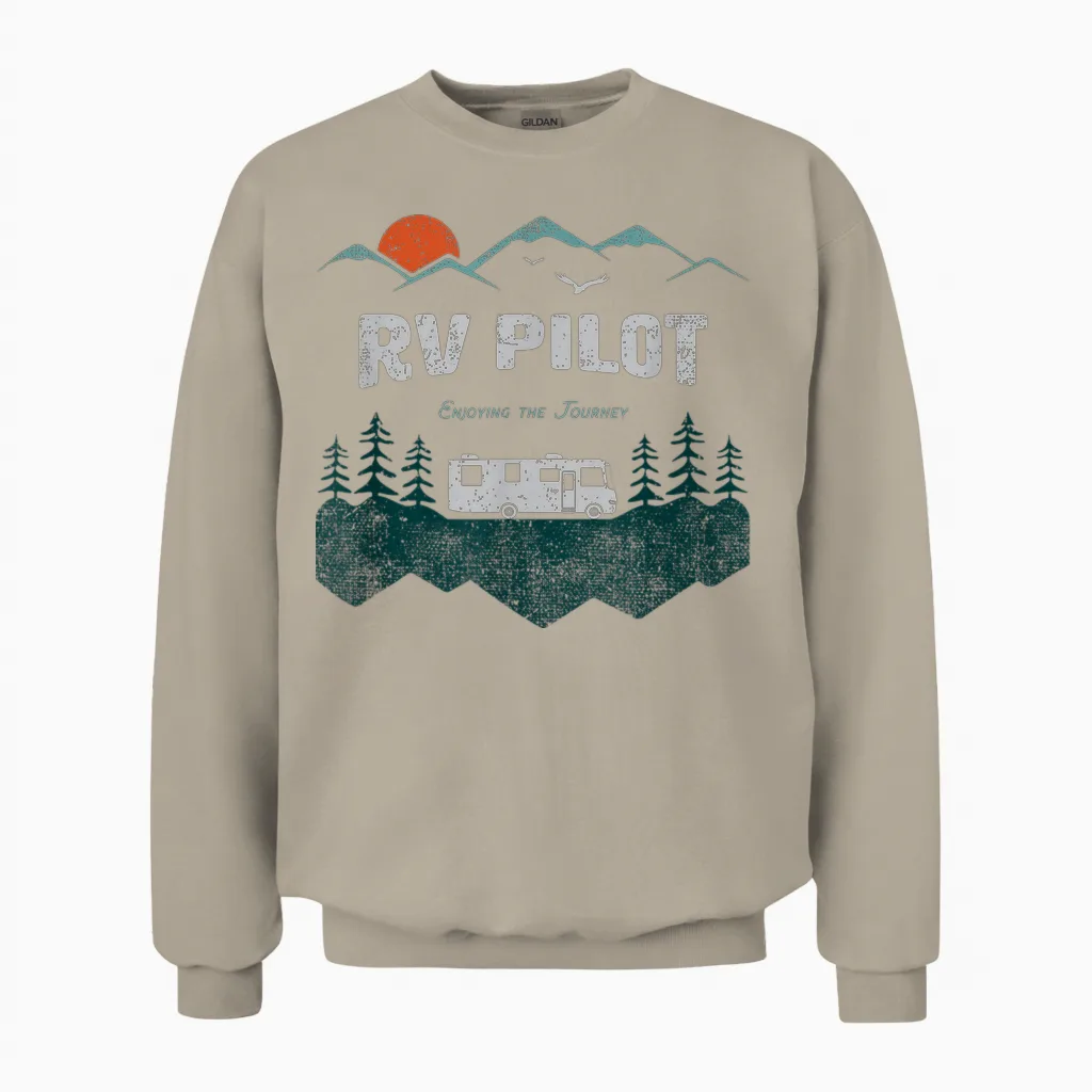 Rv Pilot Camping Shirt Motorhome Travel Vacation Gift Unisex Sweatshirt in Sand