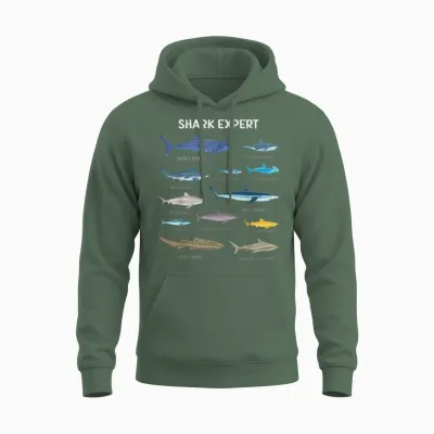 Funny Shark Tee for Men Ocean Fish Kids & Toddler Boys Shark Unisex Hoodie - Military Green