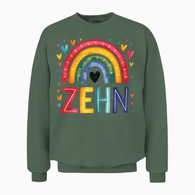 Children's Birthday 10 Girls Rainbow Fairy Tenth 10 Years Unisex Sweatshirt - Military Green