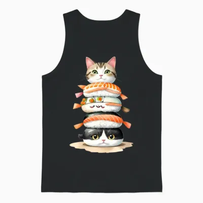 Kawaii Sushi Cats Unisex Tank Top - Black