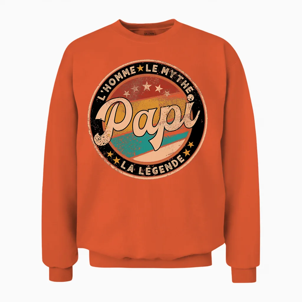 Papi Homme Mythe Légende Idée-Cadeau Papy Humour Grand-Père T-Shirt Haut De Gamme Unisex Sweatshirt in Orange