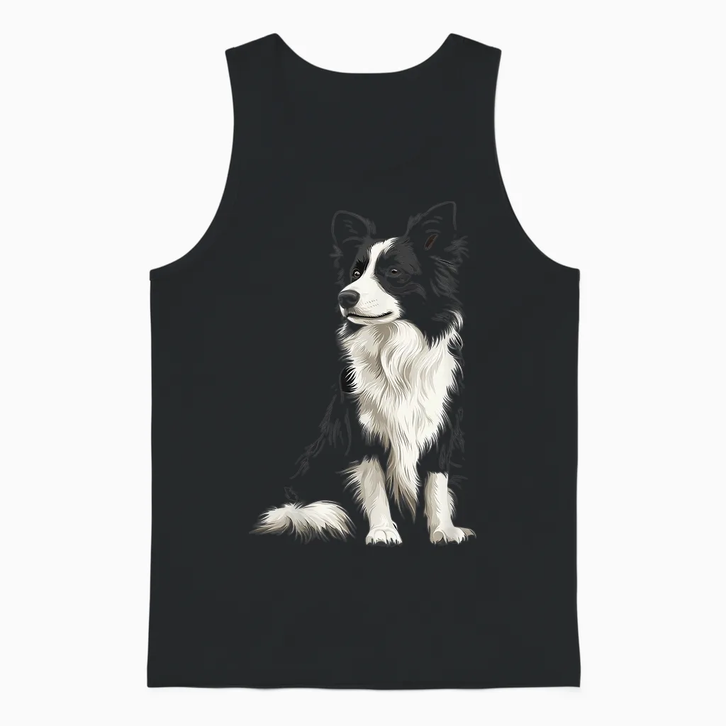 Border Collie Dog Pet Illustration Border Collie T-Shirt, Black Unisex Tank Top in Black
