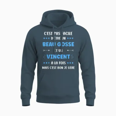 Beau Gosse Super Vincent Boy Funny Name Vincent T-Shirt, Black, S Unisex Hoodie - Dark Heather