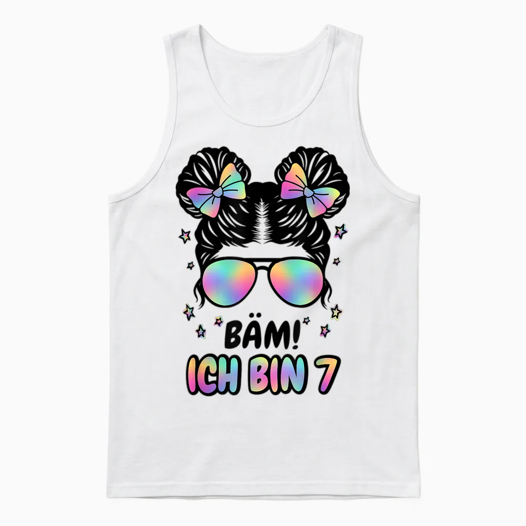 7. Geburtstag Mädchen Messy Bun Bäm! Ich Bin Sieben Unisex Tank Top in White