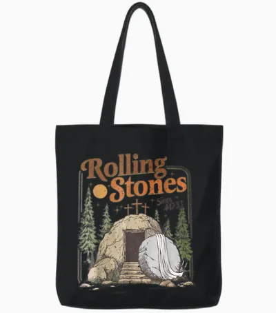 The Stone Was Rolled Away He Is Alive Retro Christian Easter Tote Bags - Black