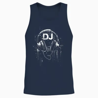 Dj T-Shirt Headphones, Black, S Unisex Tank Top - Navy