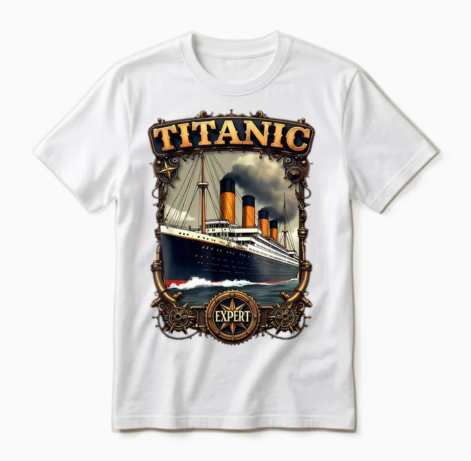 Titanic-Experte Funny Rms Titanic Boys' T-Shirt, Black Unisex T-Shirt in White