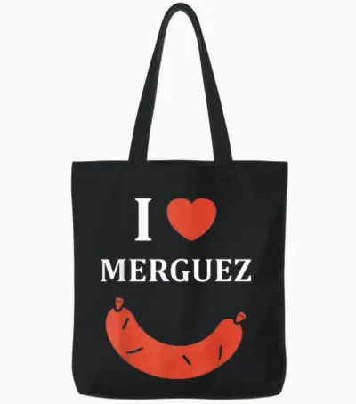 Funny Food Sausage Bbq I Love Merguez T-Shirt, Black, S Tote Bags - Black