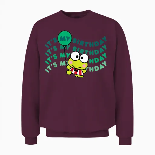 Keroppi It's My Birthday Unisex Sweatshirt in Maroon