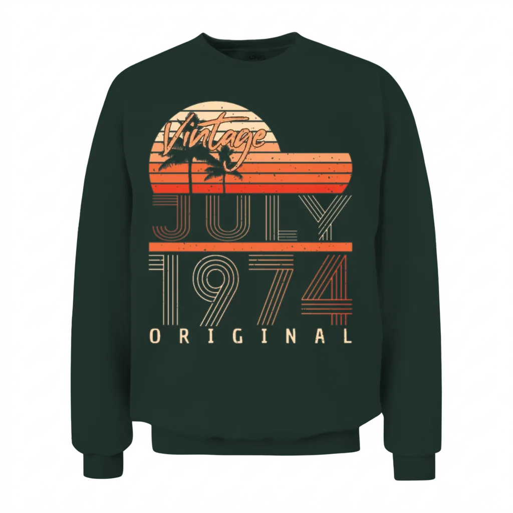 1974 in July Vintage Unisex Sweatshirt - Forest